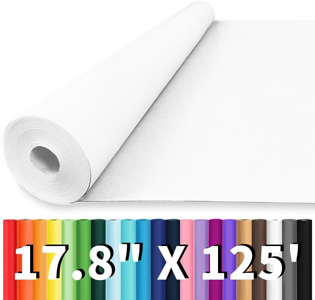 Vanhench 17.8"x1500"(125') White Wrapping Paper, White Easel Paper for Sketching Painting Drawing, Art Supplies, for Chart Poster Bulletin Board/Floor Covering/Arts Crafts Gift Wrap, 80GSM 55LB