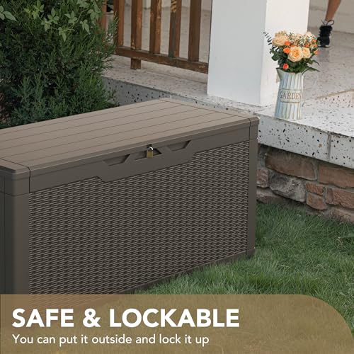 Image of Devoko 100 Gallon Waterproof Deck Box, Resin Large Outdoor Storage Box