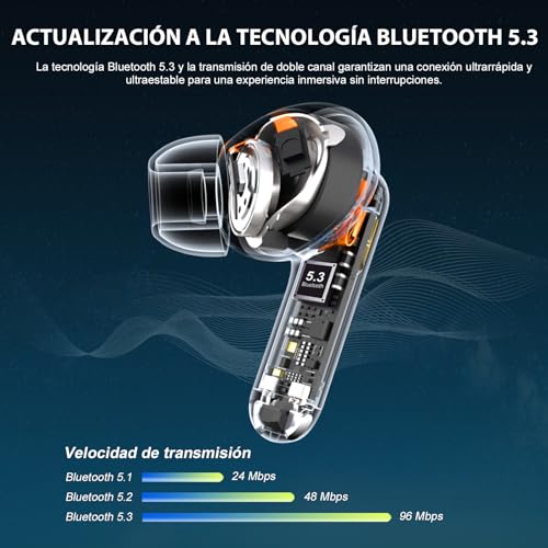 Auriculares-Inalambricos-Auriculares-Bluetooth-53-HiFi-Estereo-Cascos-Inalambricos-Bluetooth-IP7-Impermeable-36H-Pantalla-LED-Control-Tactil-Auriculares-con-Cancelacion-Ruido-ENC-Negro