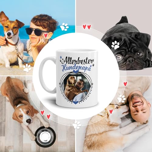 Tassendruck Hunde-Tasse mit Foto Allerbester Hundepapa - Persönliches Geschenk für Hundefreunde zum Geburtstag | Personalisiertes Geschenk, 300 ml, Weiß