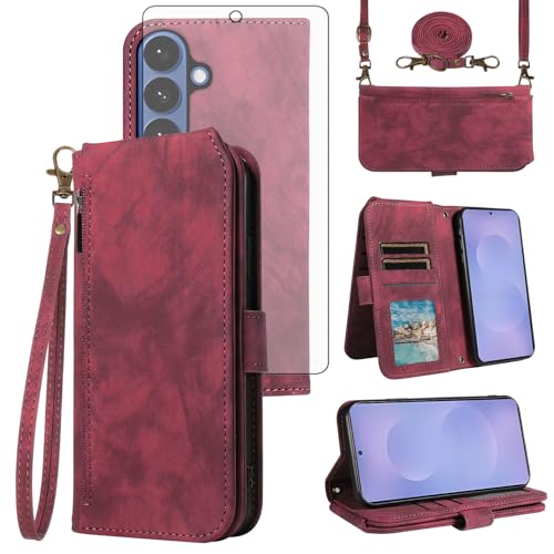 Coque Samsung S26 5G Asuwish - Étui portefeuille zippé avec protège-écran
