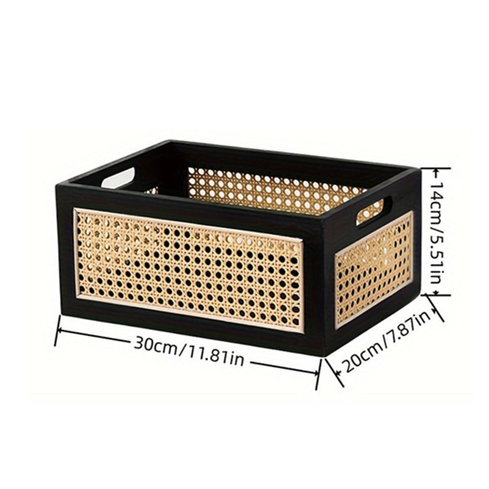 Cesta rectangular de almacenamiento, almacenamiento de tejido de madera cestas tejidas con mango | Cesta de almacenamiento de tejido con asa, organizador de escritorio, para casa, oficina, armario, estantería