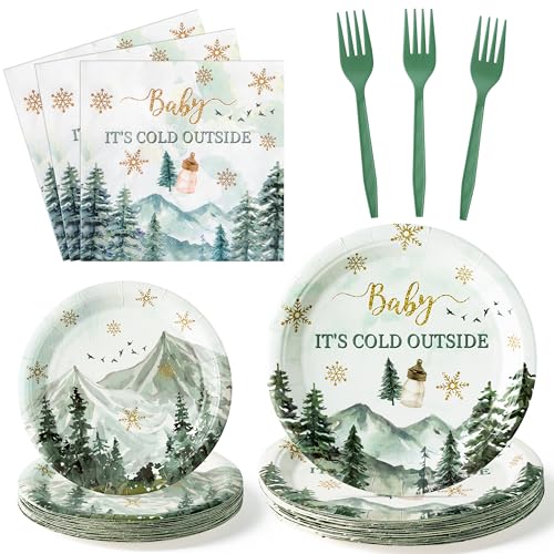 96Pcs Baby It's Cold Outside Party Plates Supplies - Winter Wonde...