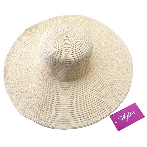 Ayliss Women Floppy Derby Hat Wide Large Brim Beach Straw Sun Cap (Style #1 Beige)