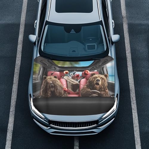 Image of Car Front Hood Cover,Bear Driving Print for Cars,Measuring 39.37 inchx59.05 inch(100x150cm) Windshield Snow Cover for Cars,Trucks,Vans