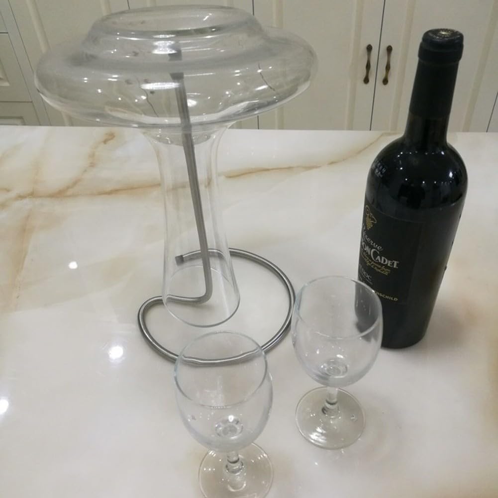 Supporto per decanter per vino in acciaio inossidabile, supporto salvaspazio per aeratore per vino rosso, con spazzole per la pulizia, grigio