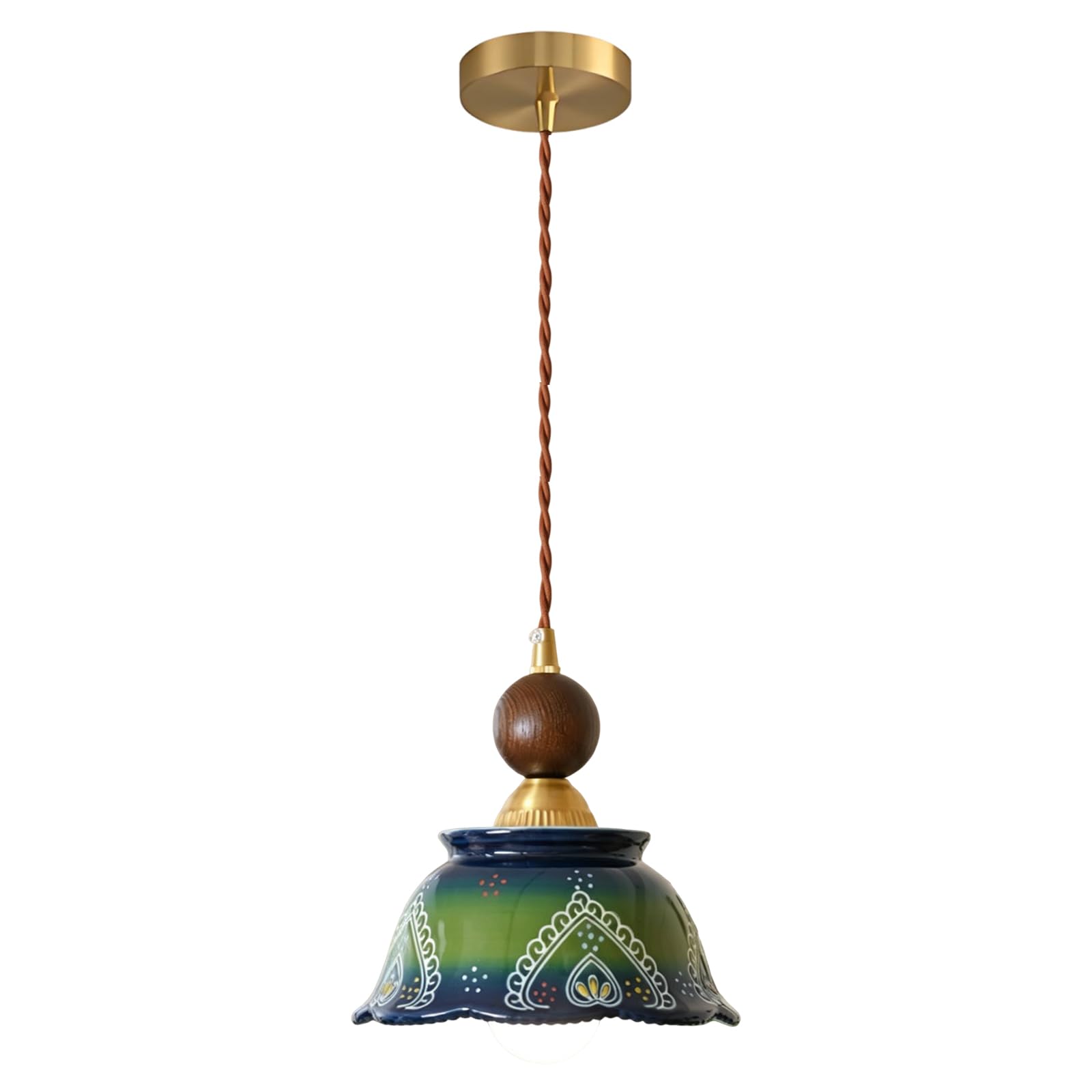 YNVIOZM French Flower Shape Ceramic Pendant Light Fixture Green Ceramic Mid-Century Chandelier Vintage Modern Hanging Ceiling Lighting Fixture for Dining Room Kitchen Island Farmhouse