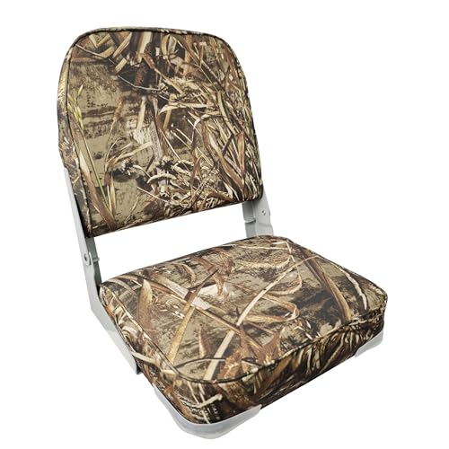 Vancus Folding Boat Seats Padded Fishing Boat Chair with Backrest Marine Bass Jon Pontoon Boat Seat with Storage Bag (Camo)