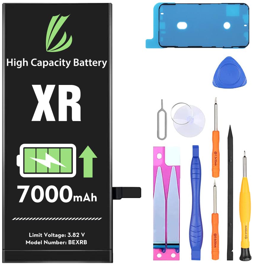 LL TRADERBattery for iPhone XR, 7000 mAh High Capacity Replacement Battery for iPhone XR (A1984, A2105, A2106, A2107, A2108) with Full Set Repair Tool Kit 2024new