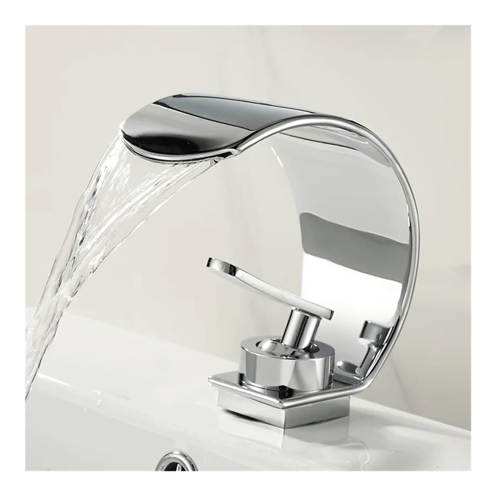 Basin Faucet White/Black/Chrome C-Shaped Waterfall Faucet washbasin Hot and Cold Bathroom Sink wash Faucet W3047(Chrome)
