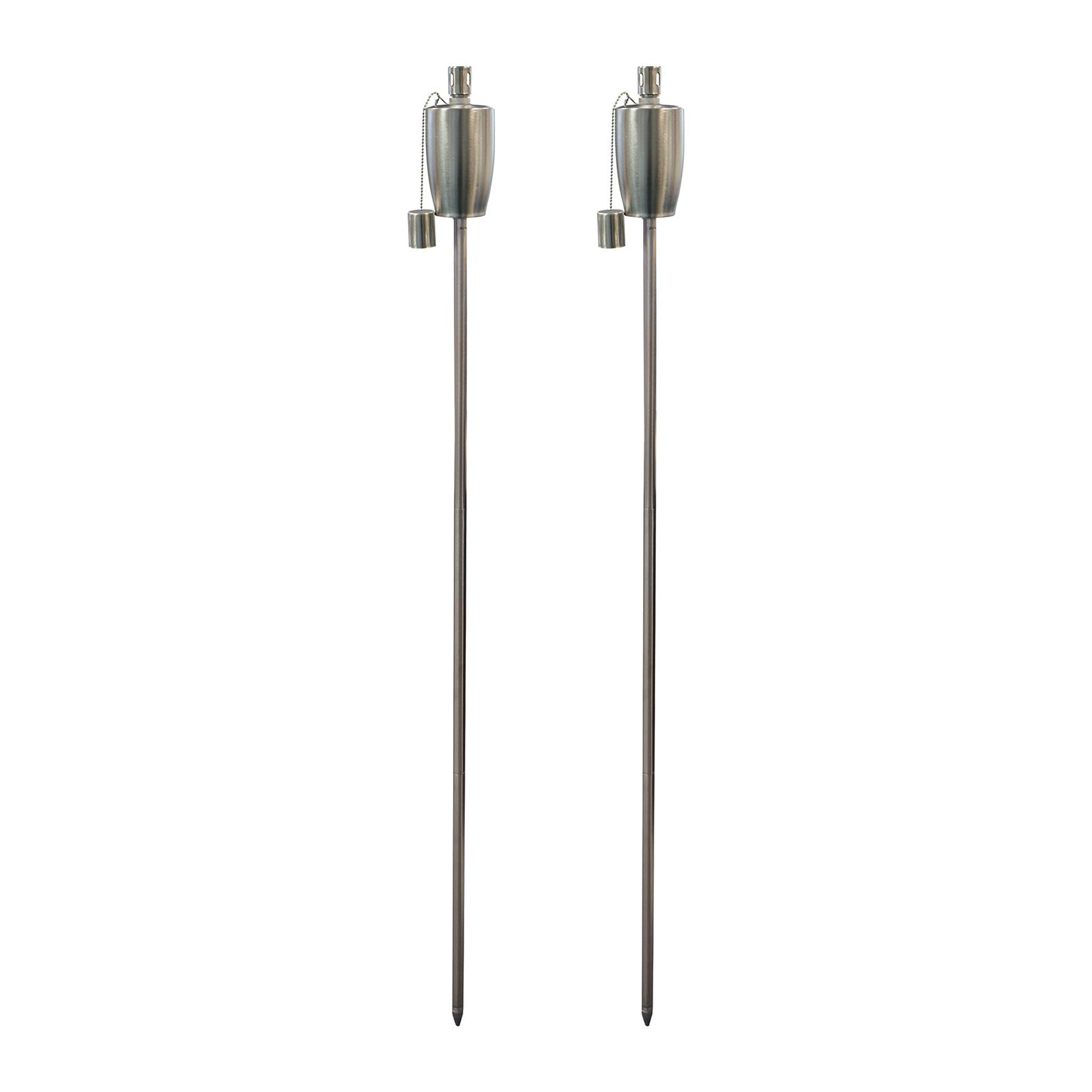 Harbour Housewares Metal Garden Torches - Barrel - Pack of 2-146cm Silver Garden Torches Lighting Modern Outdoor Lighting Paraffin Oil Lamp Candle Flame Lantern for Parties, Outdoor Events, BBQs