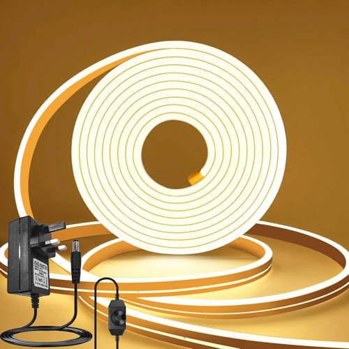ROMANJOY LED Strip 10M Warm White 2700K Dimmable, 24V Cuttable Neon Rope Light, Outdoor Waterproof Silicone Strip Lights for Garden, Bedroom, Ceiling, Cabinet, Kitchen, Wall, Eaves