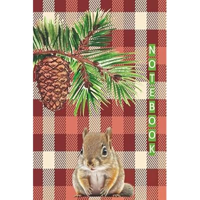 Squirrel and Pinecone Plaid Notebook - 6" x 9" Size - 200 Pages - Wide Rule - Red & Brown