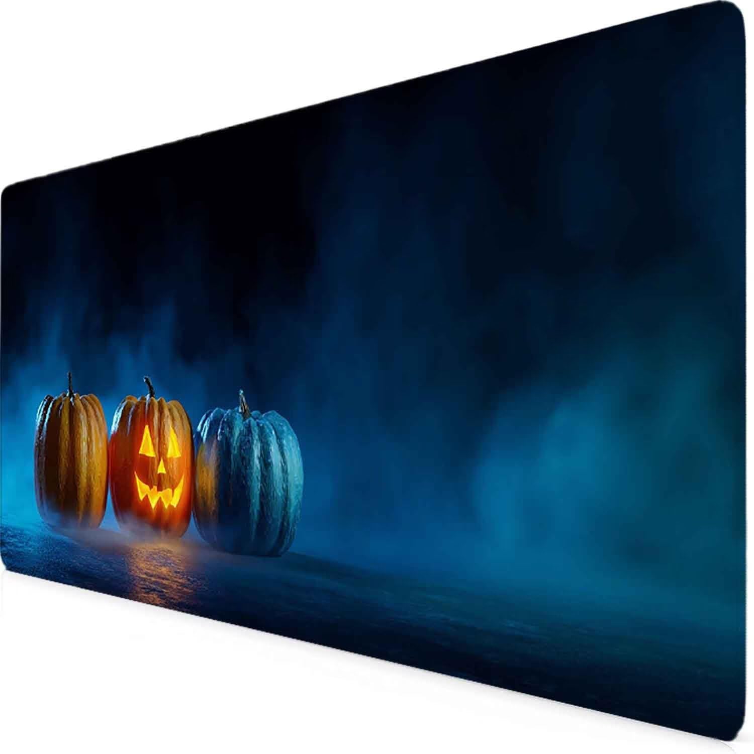 Niebieska podkładka pod mysz Halloween XXL podkładka pod mysz 1200 x 600 mm podkładka pod mysz ze zszytymi krawędziami i gumową podstawą antypoślizgowa podkładka pod mysz XXL do komputera, laptopa