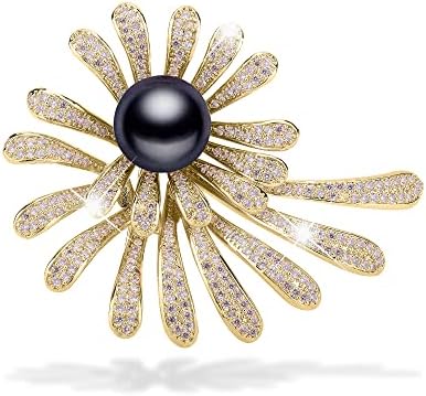 Birger Jarls 23 Black Pearl Flower Brooch Pins Designer Brooches Costume Jewelry For Women, Fashion Lapel Pins Accessory for Scarves Badges Hats Bags for Women Girls Mother's Day Gift