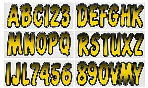 Image of Hardline Products USA Series 200 Boat Registration Numbers & Letters Kit - 3 Inch Yellow /Black Gradient - UV & Fuel Resistant Marine Vinyl Decals for PWC, Jet Ski & Boats - USCG Compliant