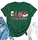 YZMI Tis The Season Christmas Tree T-Shirt Latte Coffee Xmas Gift Santa Hat Tee Tops Green XL