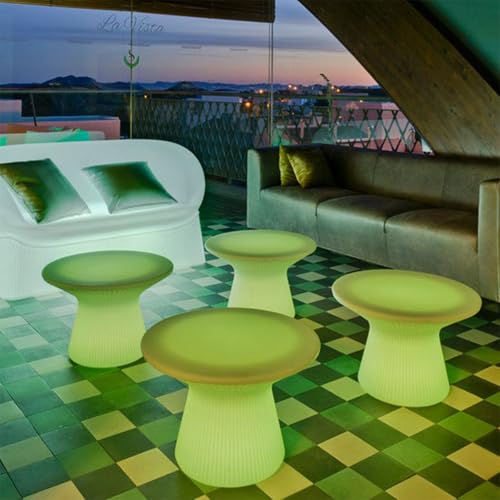 CAPRI-Table basse lumineuse LED d'extérieur RGB solaire rechargeable H39cm Ø58cm Blanc New Garden