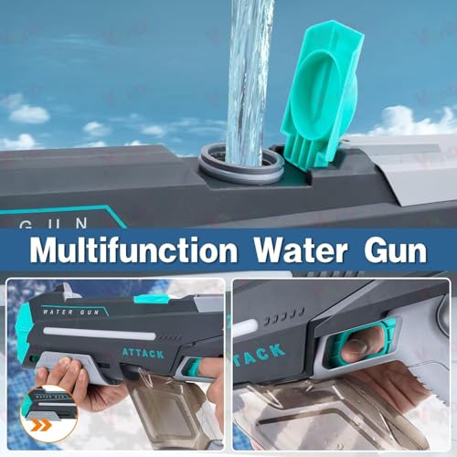 Image of VikriDA 2 in 1 (Manual /Automatic) Electric Water Blaster Gun for Holi, Auto Suction Water| Free Extra Battery| Water Guns for Adults, Automatic Water Gun with Lights & 32Ft Range - Multicolor