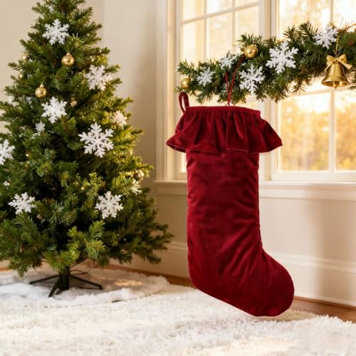 Chaussettes de Noël personnalisées velours rouge pour cheminée sapin mur | Lot de 4