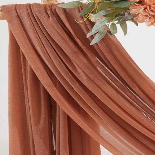Image of Terracotta Wedding Arch Draping Fabric 2 Panels 30'' x 20FT Terracotta Drapes Sheer Fabric Backdrop Arch Draping Fabrics for Wedding Ceremony Birthday Party Bridal Shower Decoration