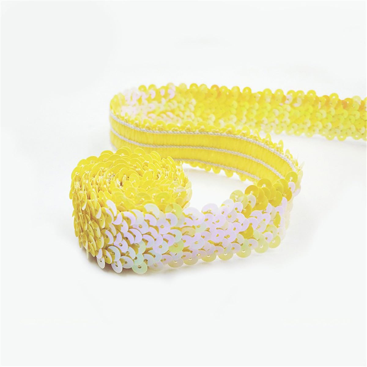 Paillettes a treccia, Nastro con paillettes e treccia piatta glitterata multicolore(Ab Yellow)