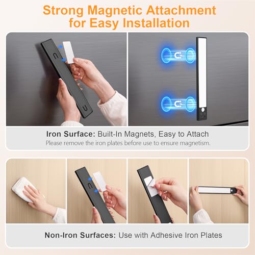 Gritin Luz de Armario Recargable, 26CM Superbrillantes Luces Cocina - 3 Colores & 5 Niveles de Brillo, 4 Modos, Sensor Movimiento, Larga Duración, Fácil Instalación, Luces Armario Magnéticas-2 Pack - imagen 9