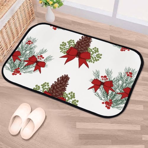 Nuansexi Bathroom Rugs Hand Drawn Red Pattern Floor Mats Non Slip Bathmat Doormat Tub Mat Coral Velvet Absorbent Entrance Carpet Mats Machine Washable Bedroom Decor