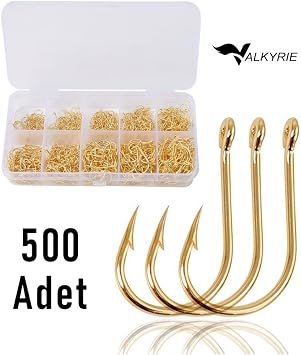 Valkyrie 500 Adet Alt n Renk Olta  nesi Seti   10 Farkl  Boy, Paslanmaz  elik, Halkal  Keskin Bal k Kancas
