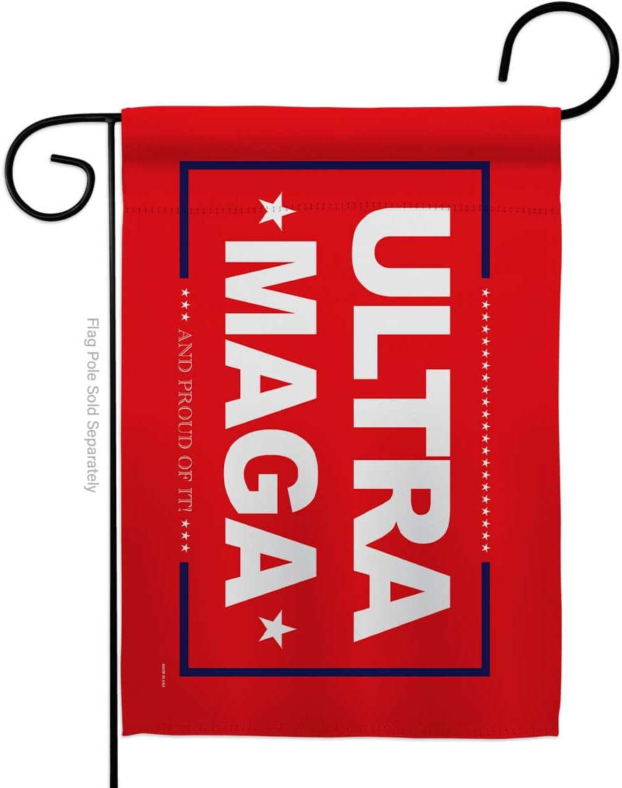 Red Ultra MAGA Garden Flag - Americana Political President Democrat Republican Tea Party United State American Election - House Decoration Banner Small Yard Gift Double-Sided Made in USA 13 X 18.5