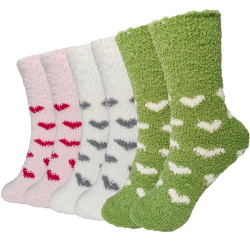 Image of Chiclinco 6 Pairs Heart Fuzzy Socks Cozy Winter Warm Socks Thick Fluffy Slipper Socks for Women Teen Girls