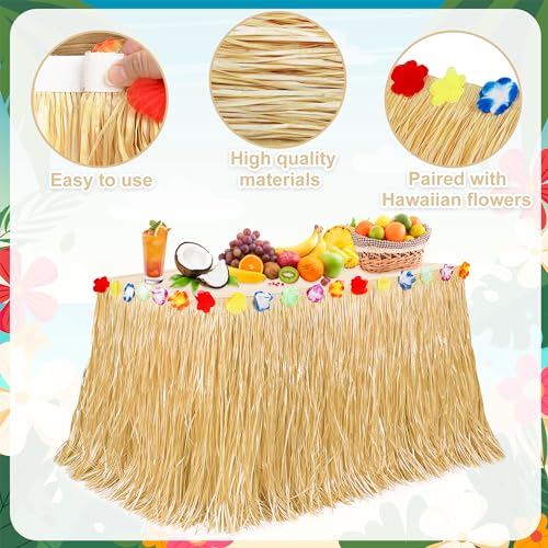 image for Huskein Luau Party Decorations, Natural Hawaiian Grass Table Skirt, Fl