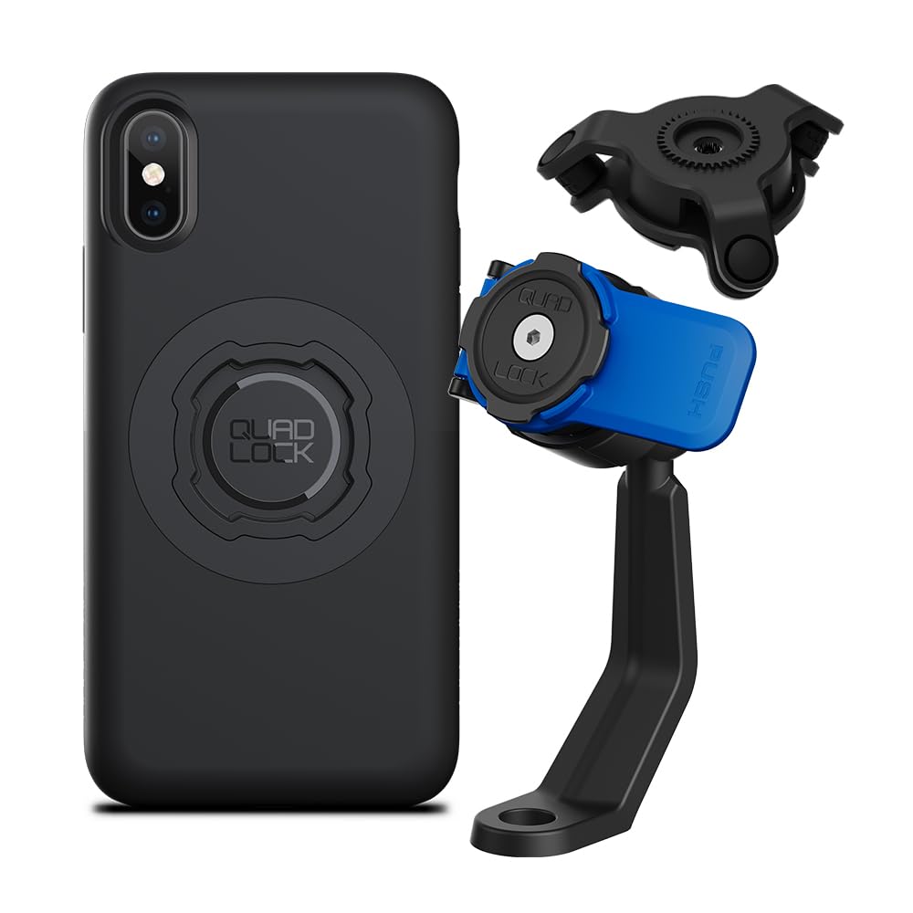 Quad Lock Mirror Stem Motorcycle Phone Mount with Vibration Dampener and MAG Phone Case for iPhone X/XS