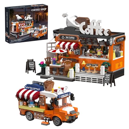 TYCOLE City Coffee House Building Blocks Set 1185 Pcs Cafe Shop Building Toys with Moveable Coffee Car STEM Construction Toys Model for Home Decor Birthday Gift for Adults Kids Boys Girls 8-12