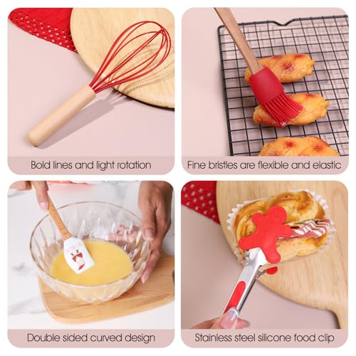 Miniatura 4 de Juego De 5 Piezas De Suministros Para Hornear Navideños, Espátula Navideña Temática De Grado Alimenticio Con Cepillo Para Batir Y Pinzas, Lindo Juego De Herramientas Para Hornear Para Cocinar, Saltea