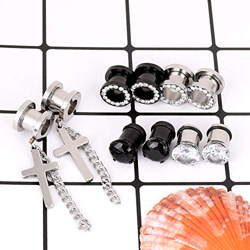 5 Pairs Ear Gauges Cz Diamond Plugs Tunnels Stainless Steel Dangle Cross Earring Expander Stretcher Piercing 2G #TOP5