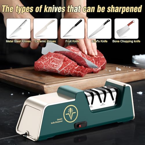 Image of VIDOME Electric Knife Sharpener, Champagne Gold | 100% Diamond Abrasives, 3-Stage Precision Angle Guides, For Kitchen Straight Edge Knives, For Ceramic Knives, Professional