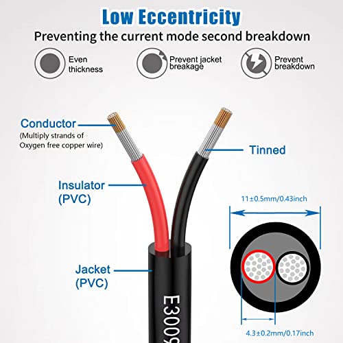 Matugajp 10awg 2×5.3mm² Electrical wire 2 Conductor Extension Cable 6.56ft/2 Meters UL2464 DC 5V/12V/24V/300V 10 Gauge oxygen free Stranded Tinned Copper wire for LED Lamps Automotive - Image 4