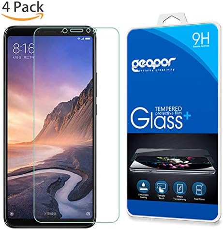 [4 Pack] Screen Protector for Xiaomi Mi Max 3, Geapor Tempered Glass Screen Protector Ultra Clear Scratch Resistant