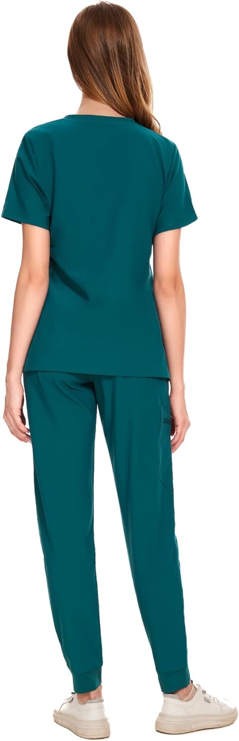 COZYFIT Medical Scrubs for Women Set - Curved V-Neck Scrub Top & Jogger Pants with 8 Pockets - Image 2