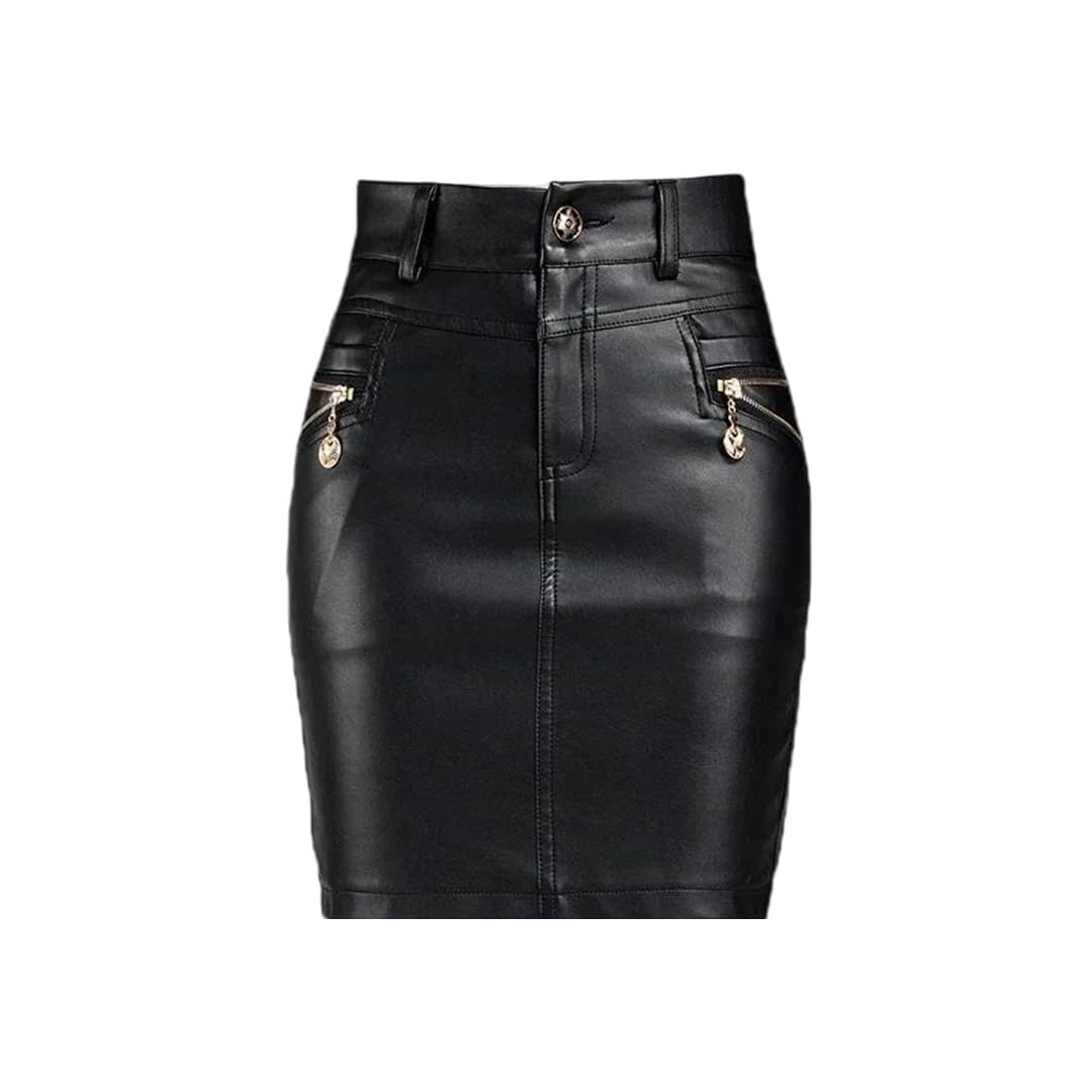 Kelsiop Minigonna da donna in pelle PU a vita alta con cerniera e tasche autunno inverno abbigliamento casual