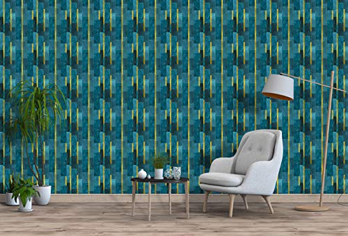 Image of DWELLSINDIA Teal Decorative Marble & Wood Self Adhesive Wallpaper Peel & Stick, Waterproof, Scratch Resistant, Laminated (41cm x 244cm, Teal)