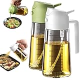 TrendPlain 16oz/470ml Glass Olive Oil Sprayer for Cooking – 2 in 1 Olive Oil Dispenser Bottle for Kitchen Gadgets and Air Fryer Accessories, Salad, BBQ - White & Green