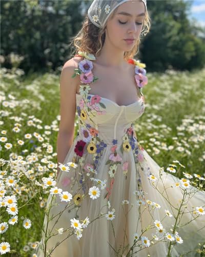 Fivsole Teen's 3D Flower Applique Prom Dress Short for Women Tulle Formal Gowns Floral Wedding Dress3