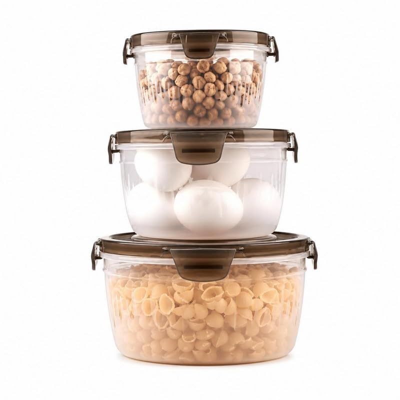 Airtight Food Storage Container Set of 3, Round Plastic Boxes with Lids (600ml, 1200ml, 1800ml), Fridge & Kitchen Storage Organizer, BPA-Free Containers for Gifting & Return Gifts-picture-13