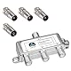 HB-DIGITAL SAT - BK - UKW - Verteiler 3-Fach Splitter (3-Wege) 5-2400 MHz | digital & analog - tauglich | voll geschirmt | SAT DVB-S DVB-S2 Kabelfernsehen DVB-C inkl. Antennen und Kabel IEC Adapter