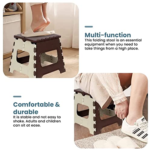Image of 12 Inch Super Strong Folding Step Stool to Support Adults and Safe Enough for Kids. Opens Easy with One Flip. Great for Kitchen, Bathroom, Bedroom, Kids or Adults (Brown)