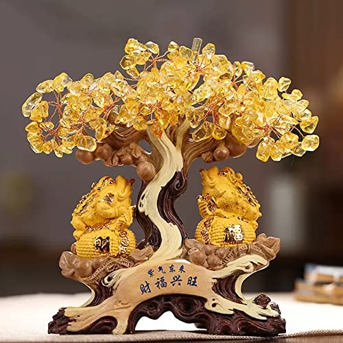 Geldboom Bonsai Kristallen Geldboom Gouden Cicada Beeldje Decoratie voor Tafeldecoratie Thuiskantoor Winkel, Beste Housewarming Felicitatie Cadeau Kristallen Boom