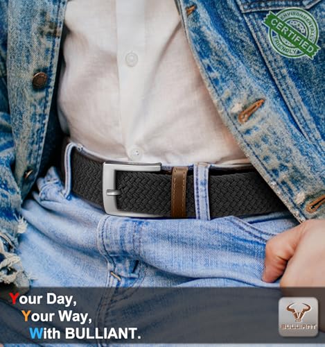 Image of BULLIANT Belt for Men 2Pack,Mens Gift Stretch Braided Web Belt Elastic for Casual Golf Jeans,1 3 /8 inch