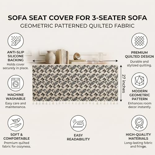 Image of BSB HOME Cotton Sofa Cover Throw with Tassels, Soft Breathable Fabric, Printed Couch Cover for Living Room, Lightweight Furniture Protector (27 x 70 Inches / 69 x 178 cm) (Beige & Charcoal Black)